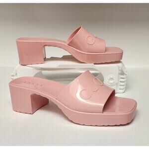 Gucci Rubber Embossed Pink Platform Slide Sandal Size 39/US 8